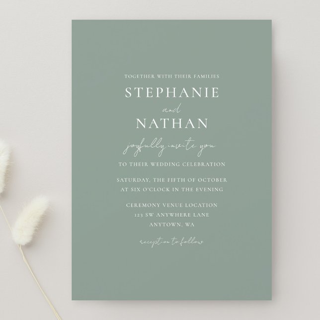 Modern Sage Green Minimalist Wedding Invitation (Creator Uploaded)