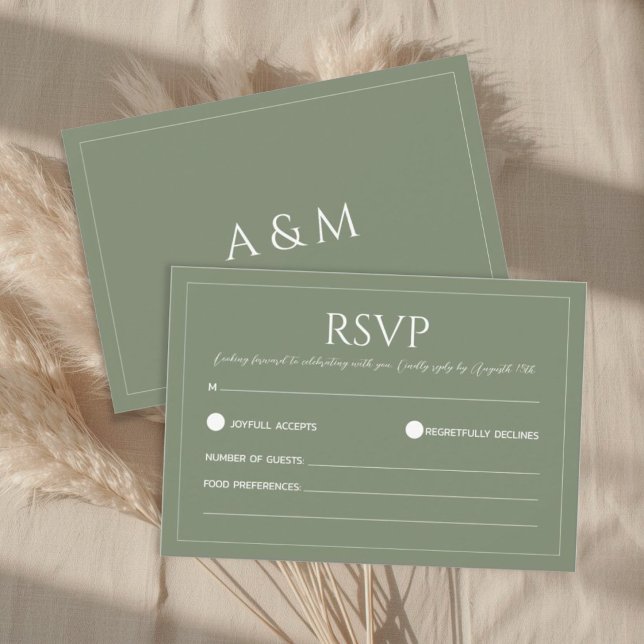 Modern sage green minimalist wedding RSVP card (Creator Uploaded)