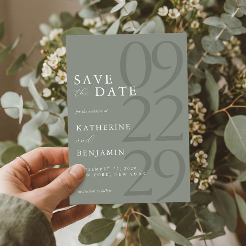 Modern Sage Green Minimalist Wedding Save The Date