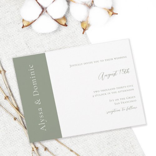 Modern Sage Green Minimalistic Wedding  Invitation