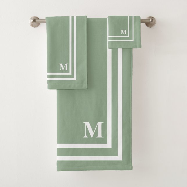 Modern Sage Green Monogram Bath Towel Set (Insitu)