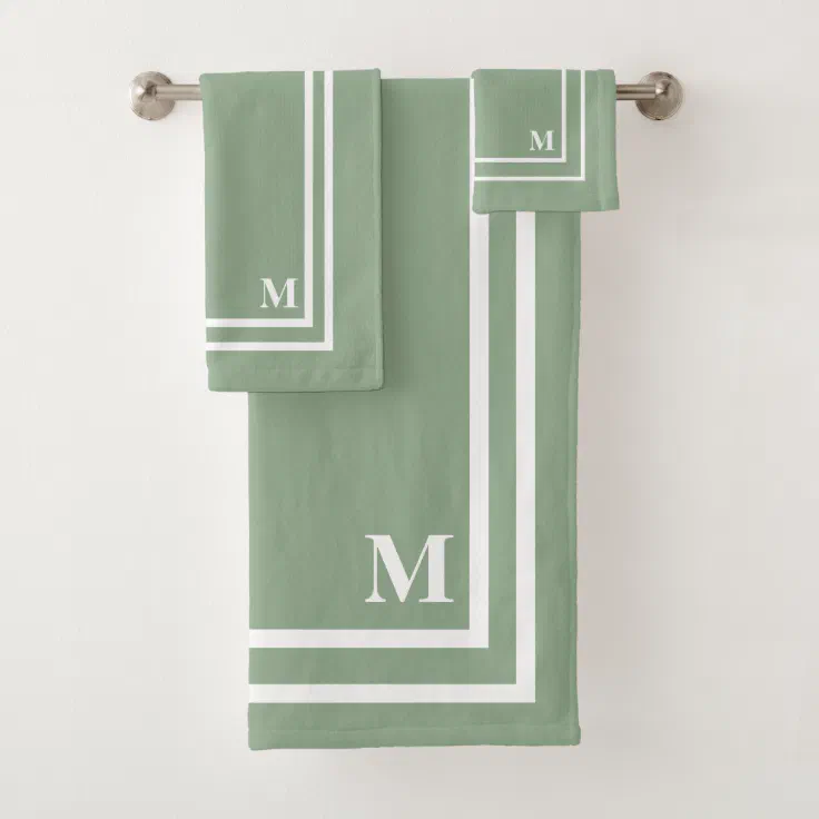 Modern Sage Green Monogram Bath Towel Set | Zazzle