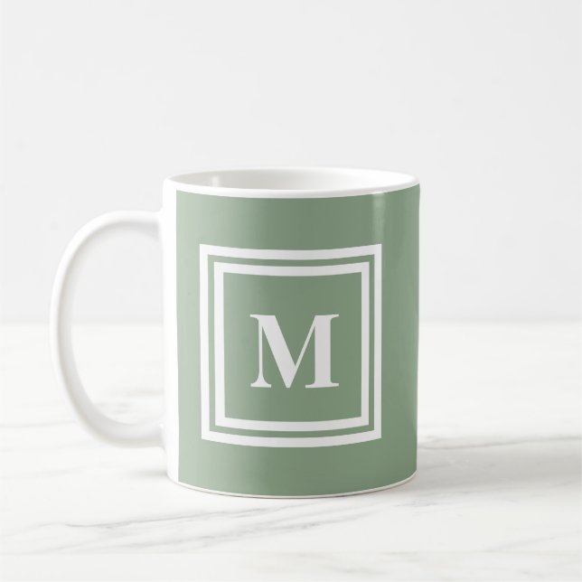 Modern Sage Green Monogram Coffee Mug (Left)