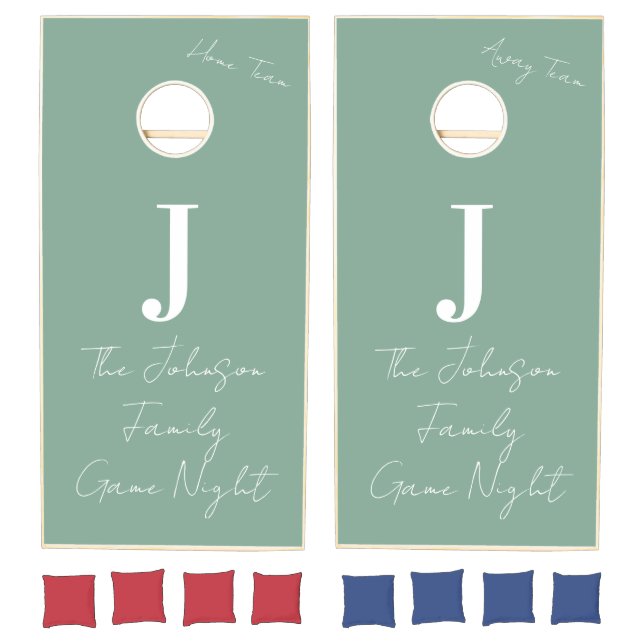 Modern Sage Green Monogram Family Game Night (Set)