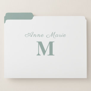 Modern Sage Green Monogram File Folder
