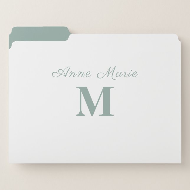 Modern Sage Green Monogram File Folder (Front Left)