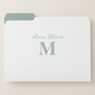 Modern Sage Green Monogram File Folder
