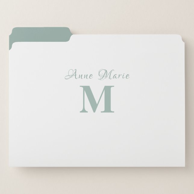 Modern Sage Green Monogram File Folder (Front Left)