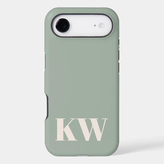 Modern Sage Green Monogram Initials Personalized Case-Mate iPhone Case (Back)
