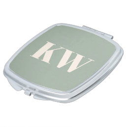 Modern Sage Green Monogram Initials Personalized Compact Mirror
