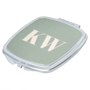 Modern Sage Green Monogram Initials Personalized Compact Mirror