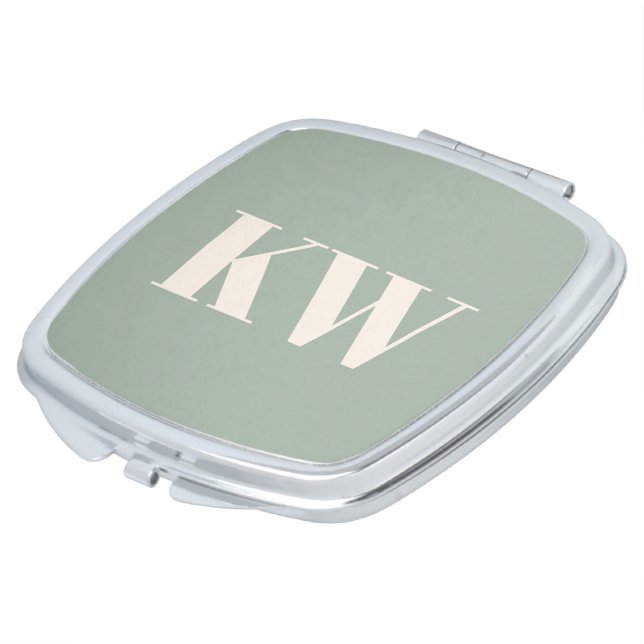 Modern Sage Green Monogram Initials Personalized Compact Mirror (Turned)