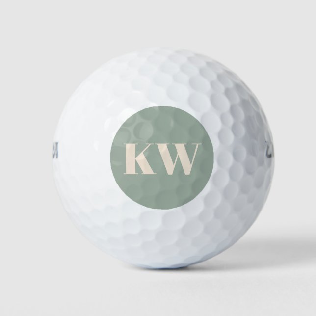 Modern Sage Green Monogram Initials Personalized Golf Balls (Front)