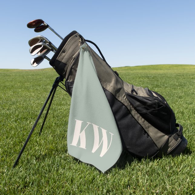 Modern Sage Green Monogram Initials Personalized Golf Towel (Green)