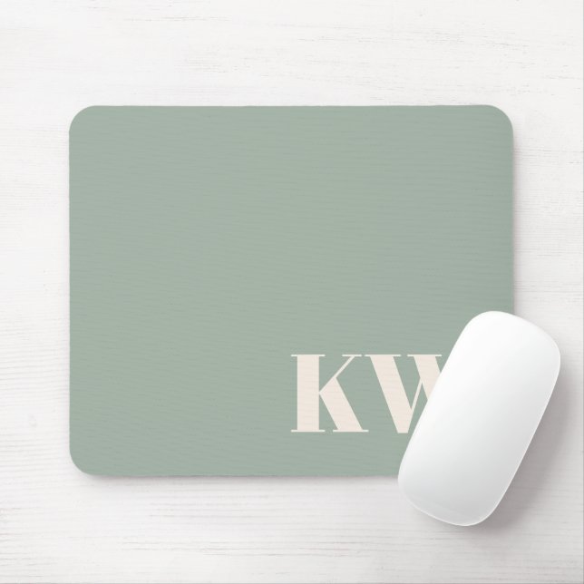 Modern Sage Green Monogram Initials Personalized Mouse Pad (With Mouse)