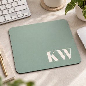 Modern Sage Green Monogram Initials Personalized Mouse Pad