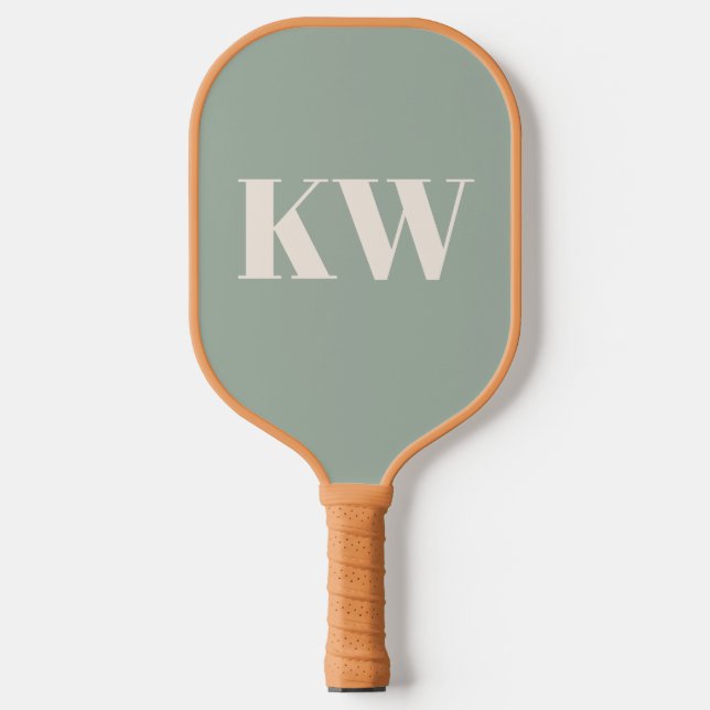 Modern Sage Green Monogram Initials Personalized Pickleball Paddle (Front)