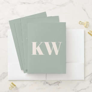 Modern Sage Green Monogram Initials Personalized Pocket Folder