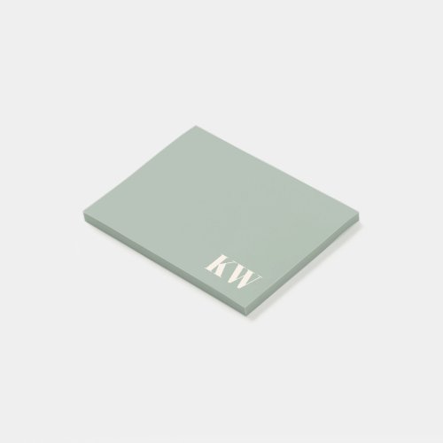 Modern Sage Green Monogram Initials Personalized Post-it Notes