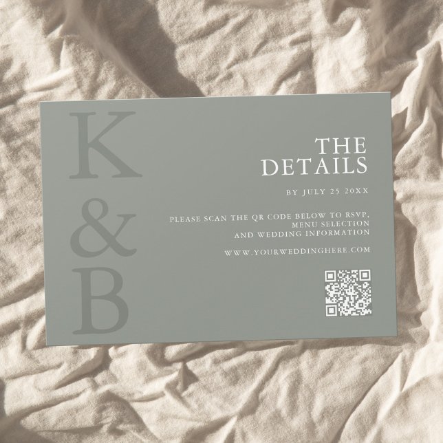 Modern Sage Green Monogram Minimalist Wedding Enclosure Card (Creator Uploaded)