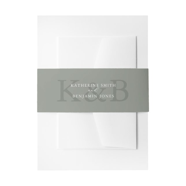 Modern Sage Green Monogram Minimalist Wedding Invitation Belly Band (Front Example)