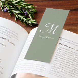 Modern Sage Green Monogram Name Initials  Bookmarks