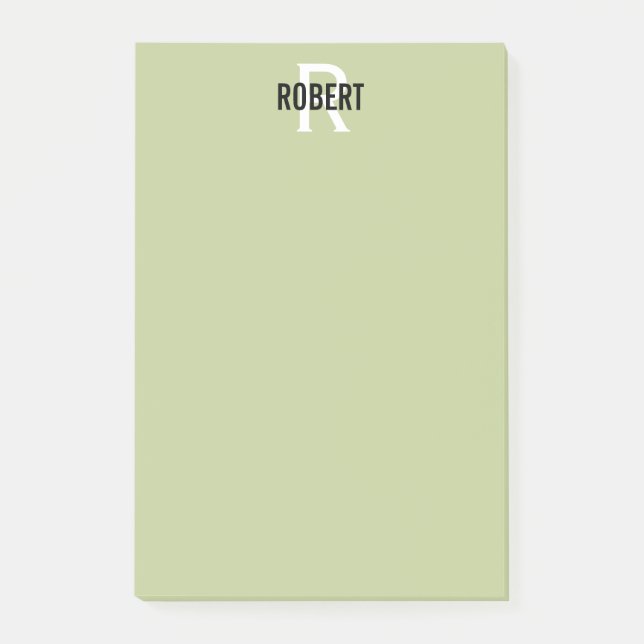 Modern sage green monogram name  post-it notes (Front)