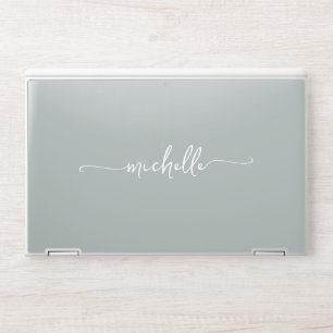 Modern Sage Green Monogram Name Signature HP Laptop Skin