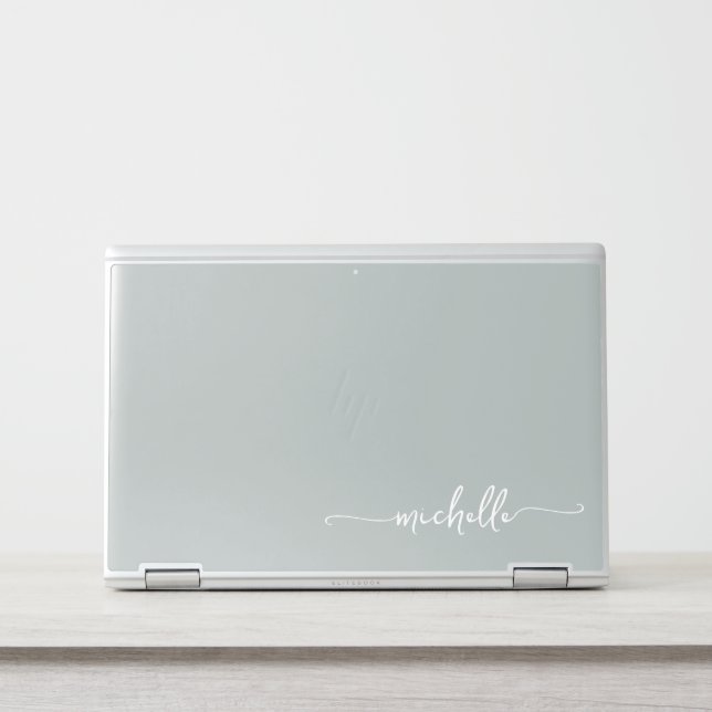Modern Sage Green Monogram Name Signature HP Laptop Skin (Front)