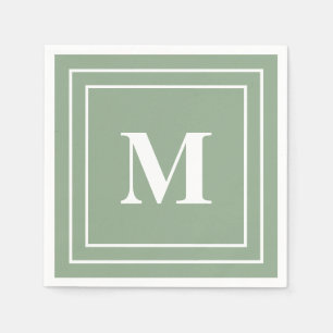 Modern Sage Green Monogram Napkins