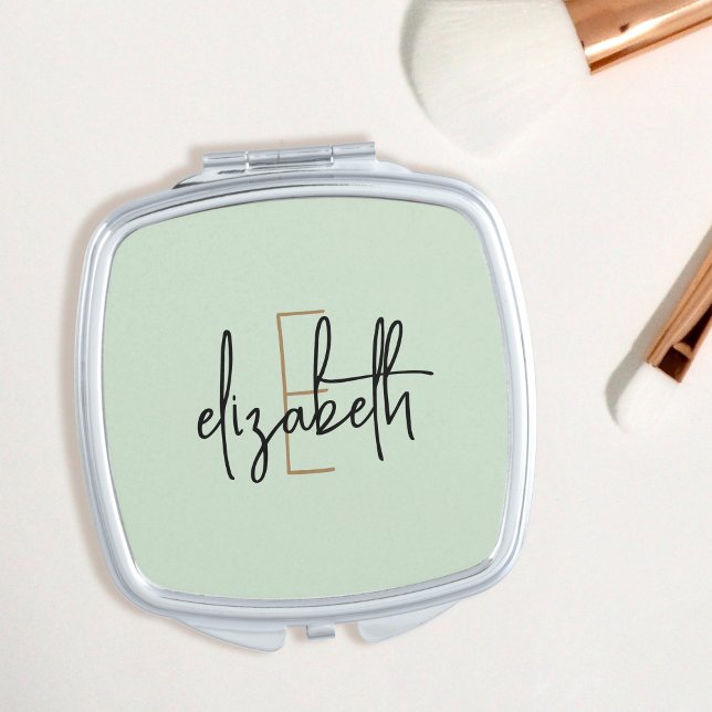 Modern Sage Green Monogram Personalized Compact Mirror (Creator Uploaded)