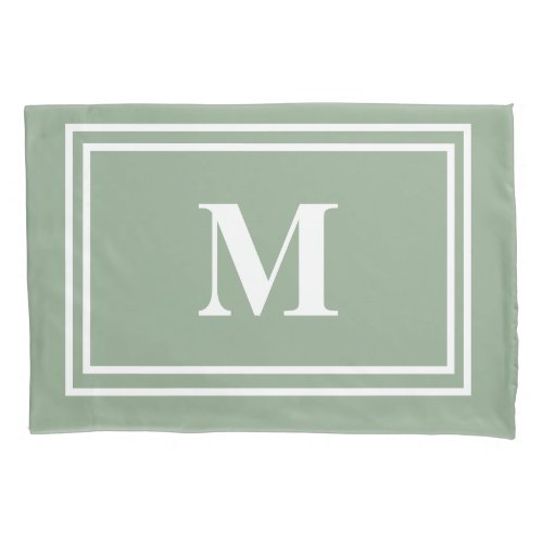 Modern Sage Green Monogram Pillow Case