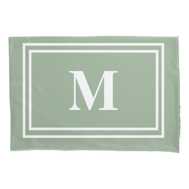 Modern Sage Green Monogram Pillow Case (Front)