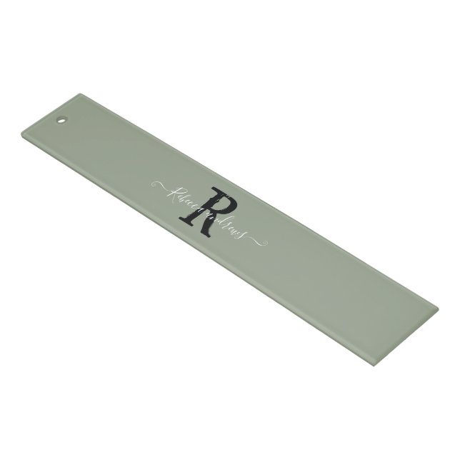 Modern Sage Green Monogram Script Initial Name Ruler (Angled)