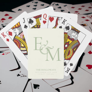 Modern Sage Green Monogram Wedding Guest Book Poker Cards