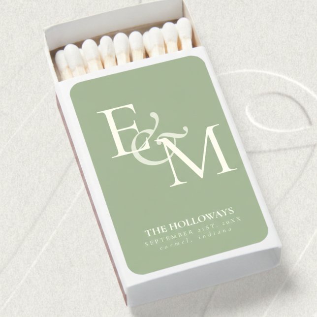 Modern Sage Green Monogram Wedding Matchboxes (Modern Sage Green Monogram Wedding Matchboxes)