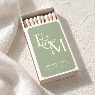 Modern Sage Green Monogram Wedding Matchboxes