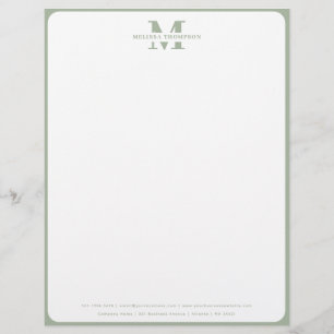 Modern Sage Green Monogrammed Letterhead