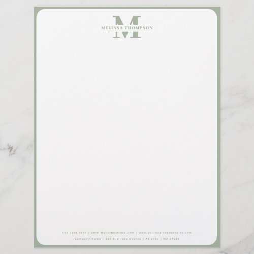 Modern Sage Green Monogrammed Letterhead