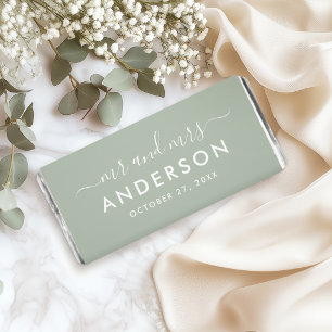 Modern Sage Green Mr and Mrs Wedding Hershey Bar Favors