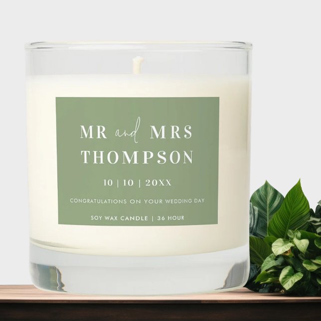 Modern Sage Green MR & MRS Wedding  Scented Candle (Creator Uploaded)