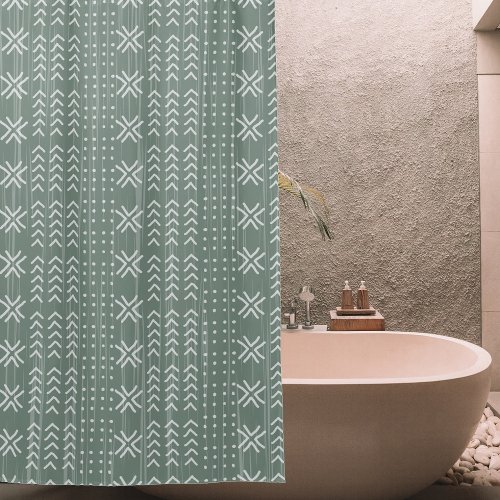 Modern Sage Green Mud Cloth African Pattern Shower Curtain