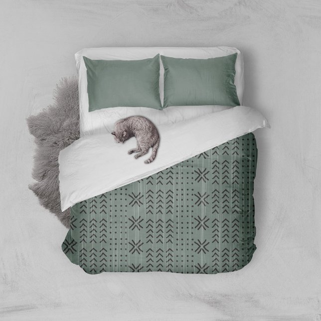 Modern Sage Green Mudcloth African Pattern Duvet Cover (Creator Uploaded)