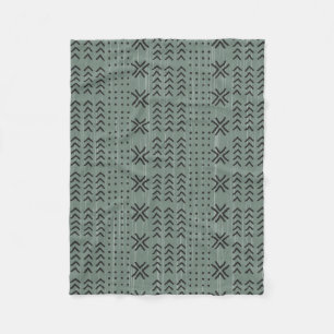 Modern Sage Green Mudcloth African Pattern Fleece Blanket