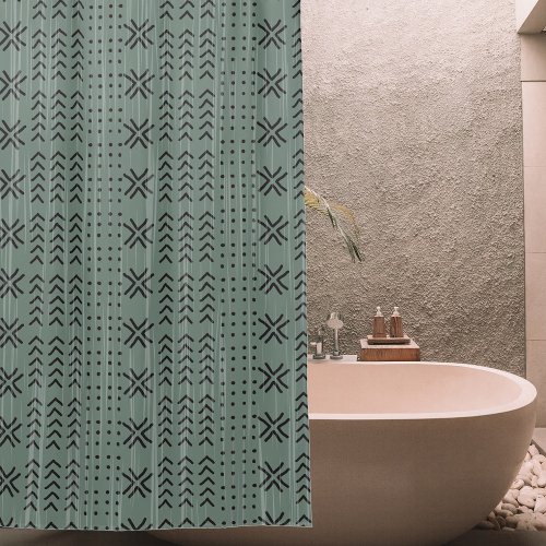 Modern Sage Green Mudcloth African Pattern Shower Curtain
