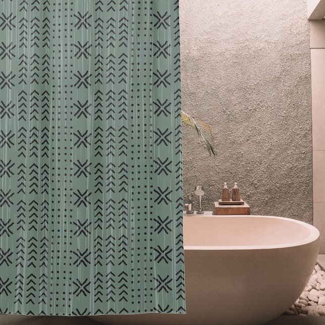 Modern Sage Green Mudcloth African Pattern Shower Curtain (Creator Uploaded)