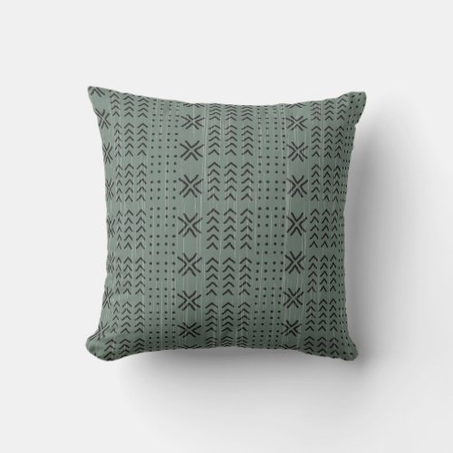 Modern Sage Green Mudcloth African Pattern Throw Pillow