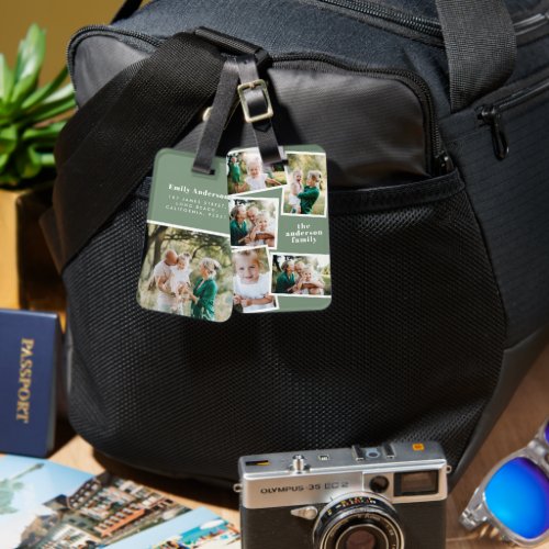 Modern sage green multi photo family elegant gift luggage tag