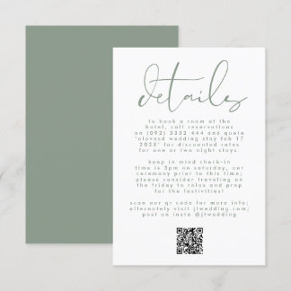 Modern Sage Green Neutral Text Wedding QR CODE Enclosure Card