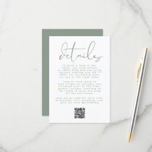 Modern Sage Green Neutral Text Wedding QR CODE RSVP Card